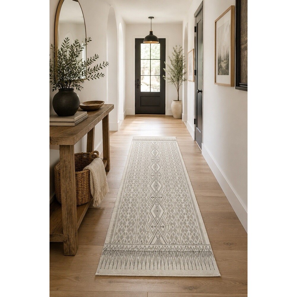 RUGGABLE Washable Runner 7' x 2.5' & Classic Rug Pad Pet Child Friendly Herdanza
